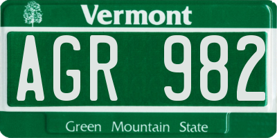 VT license plate AGR982