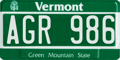 VT license plate AGR986