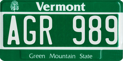 VT license plate AGR989