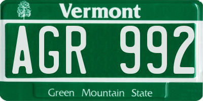 VT license plate AGR992