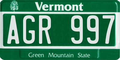 VT license plate AGR997