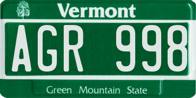 VT license plate AGR998
