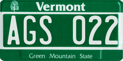 VT license plate AGS022