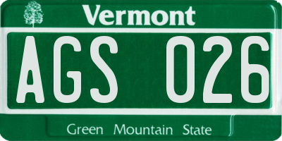 VT license plate AGS026
