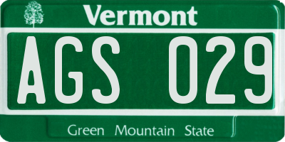 VT license plate AGS029