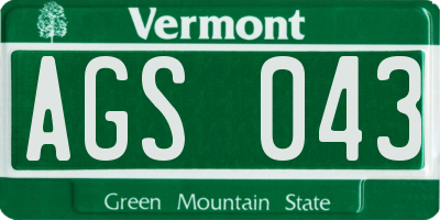 VT license plate AGS043