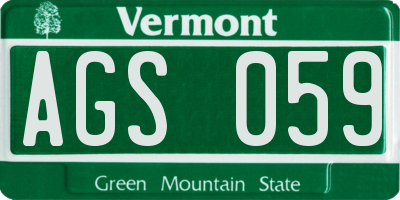 VT license plate AGS059