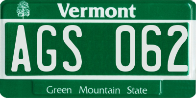 VT license plate AGS062