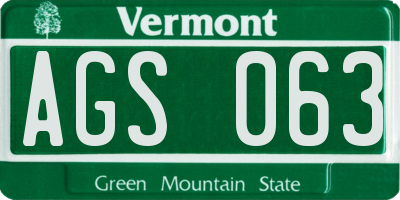 VT license plate AGS063