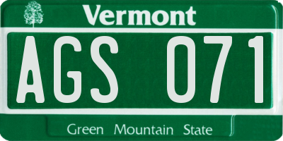 VT license plate AGS071