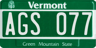 VT license plate AGS077