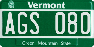 VT license plate AGS080
