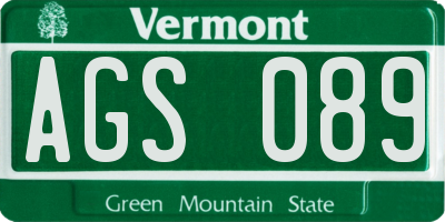 VT license plate AGS089