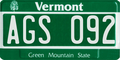 VT license plate AGS092