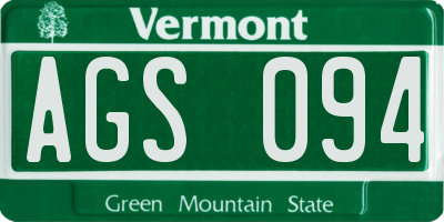VT license plate AGS094