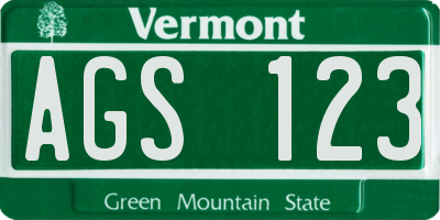 VT license plate AGS123