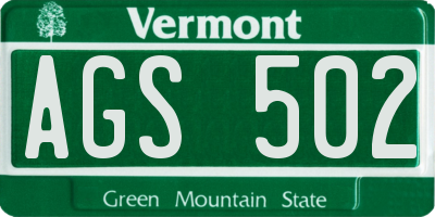 VT license plate AGS502