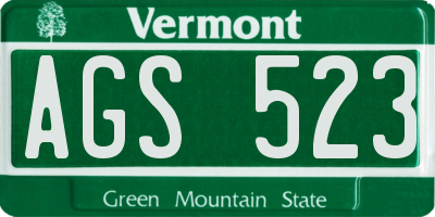 VT license plate AGS523