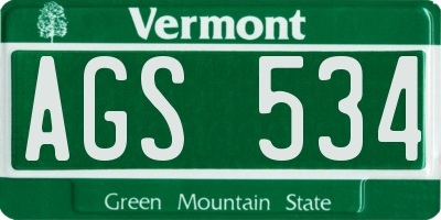 VT license plate AGS534
