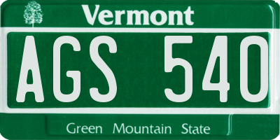 VT license plate AGS540