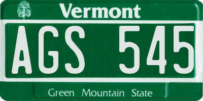 VT license plate AGS545