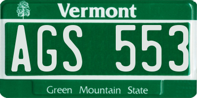 VT license plate AGS553