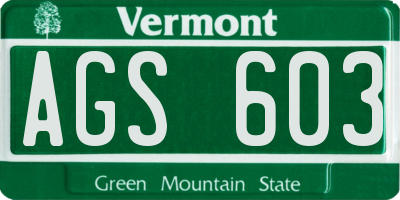 VT license plate AGS603