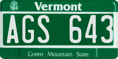 VT license plate AGS643