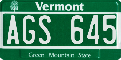 VT license plate AGS645
