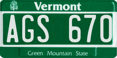 VT license plate AGS670