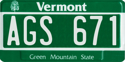 VT license plate AGS671
