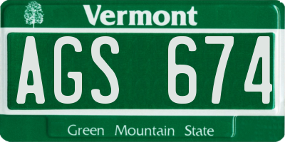 VT license plate AGS674