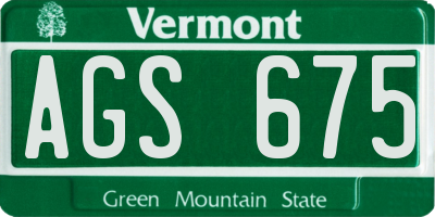 VT license plate AGS675