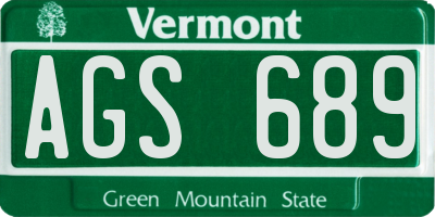 VT license plate AGS689