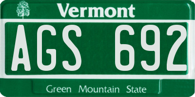 VT license plate AGS692