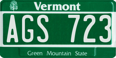 VT license plate AGS723