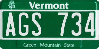 VT license plate AGS734