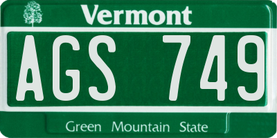 VT license plate AGS749