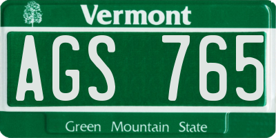 VT license plate AGS765