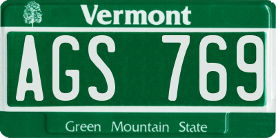 VT license plate AGS769
