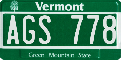 VT license plate AGS778