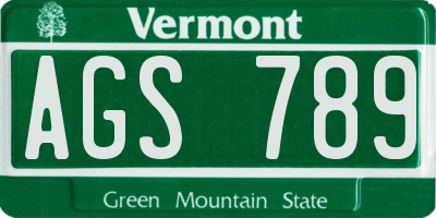 VT license plate AGS789