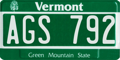 VT license plate AGS792