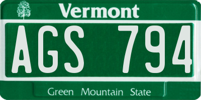 VT license plate AGS794