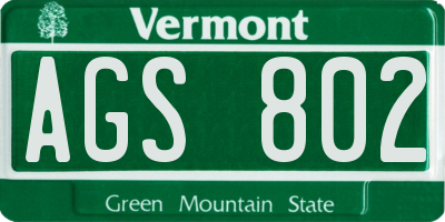 VT license plate AGS802