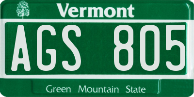 VT license plate AGS805