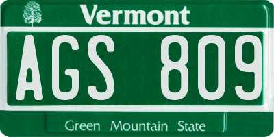 VT license plate AGS809