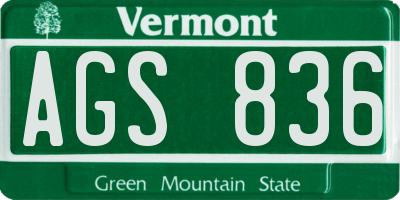 VT license plate AGS836