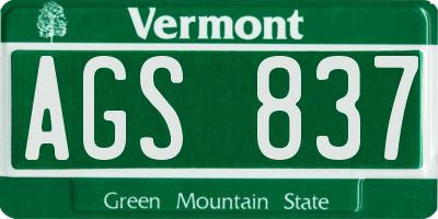 VT license plate AGS837