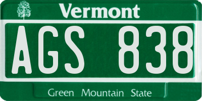 VT license plate AGS838